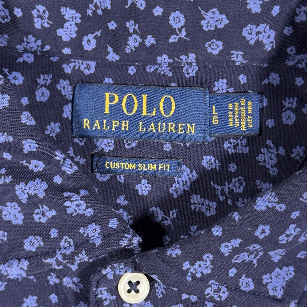 Polo Ralph Lauren Shirt Men Large Blue Custom Slim Fit Golf Floral Collared Pony - Picture 3 of 7